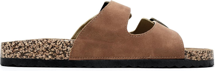 JOMIX Sommer Pantoletten Herren Kunstleder Sandalen Weiche Cork Fussbett Latschen Flache Strandschuh