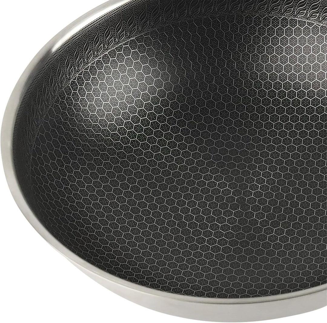 KARL HAUSMANN Wok Pfanne 30 cm Edelstahl mit Honeycomb Struktur - Kratzfester Antihaft Wok für Induk