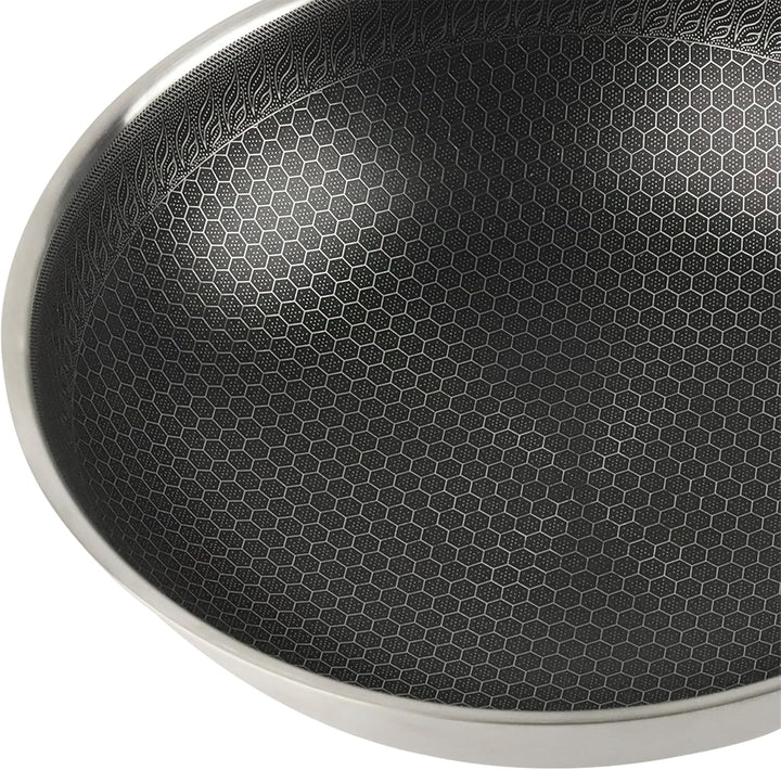 KARL HAUSMANN Wok Pfanne 30 cm Edelstahl mit Honeycomb Struktur - Kratzfester Antihaft Wok für Induk