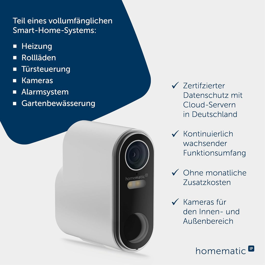 Homematic IP Akku-Aussenkamera, Smart Home, kabellose Überwachungskamera für den Aussenbereich mit A