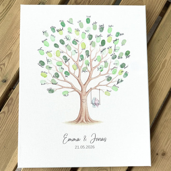 KATINGA Leinwand zur Hochzeit – Bild für Fingerabdrücke mit Baum - Personalisiert – Hochzeitsbaum –