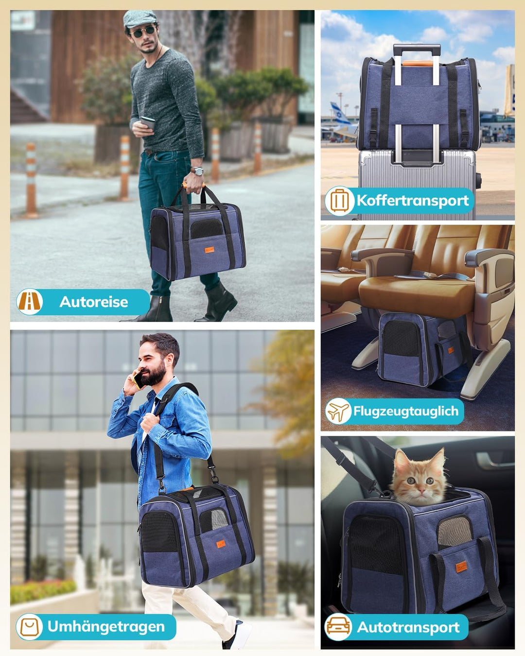 Morpilot Katzentransportbox für grosse Katzen und Welpen Katzenbox Hundetasche mit Sicherheit Reissv