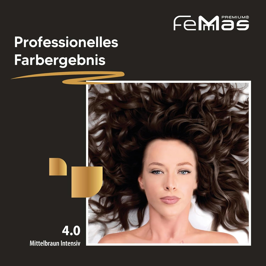 FemMas Haarfarbe 3x Mittelbraun Intensiv 4.0 I Professionelle Creme Haarfarbe mit Arganöl, Keratin &
