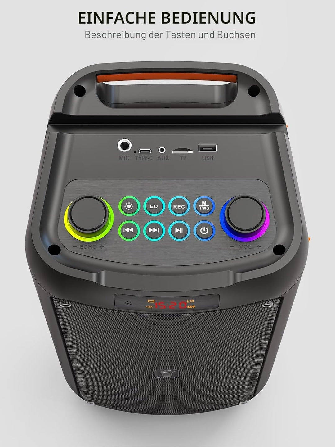 Karaoke-Maschine, Tragbarer Bluetooth-Lautsprecher mit 2 drahtlosen Mikrofonen für Erwachsene, PA-Sy