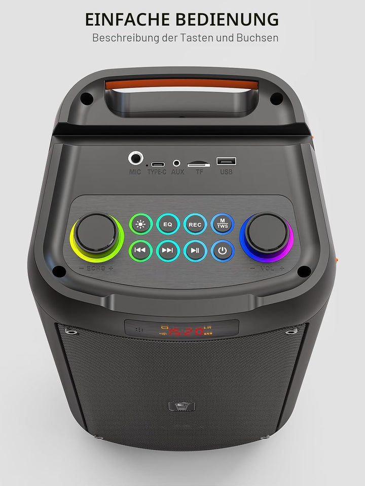 Karaoke-Maschine, Tragbarer Bluetooth-Lautsprecher mit 2 drahtlosen Mikrofonen für Erwachsene, PA-Sy