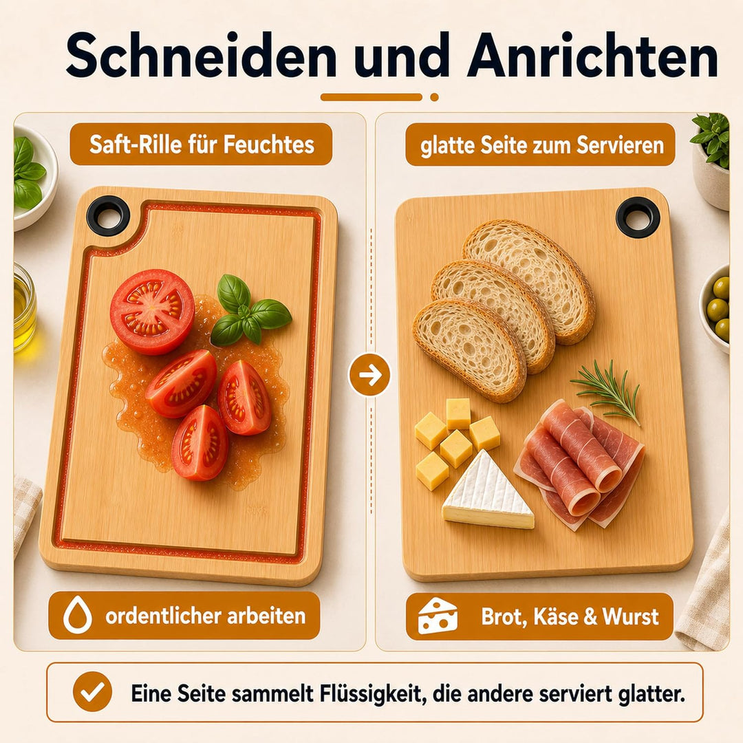 SHUESS 5 Stück Schneidebrett Set Bambus – 28x18x1 cm Frühstücksbrettchen Bambus gross, Schneidebrett