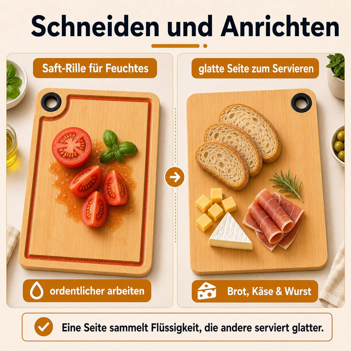 SHUESS 5 Stück Schneidebrett Set Bambus – 28x18x1 cm Frühstücksbrettchen Bambus gross, Schneidebrett