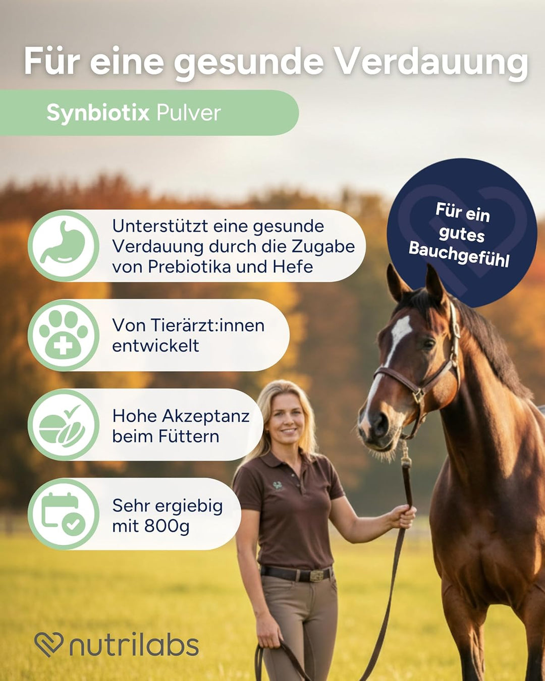 NutriLabs Synbiotix Pulver für eine gesunde Verdauung und Darmflora von Pferden, mit Prebiotika und