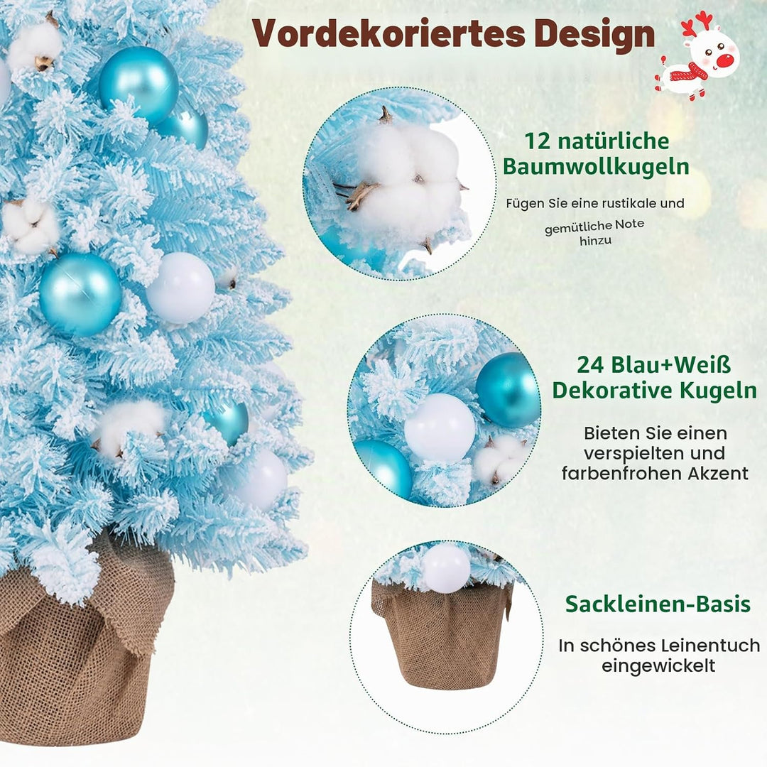 KOMFOTTEU 90 cm Künstlicher Weihnachtsbaum, Tisch Christbaum mit 24 dekorativen Kugelornamenten & 12