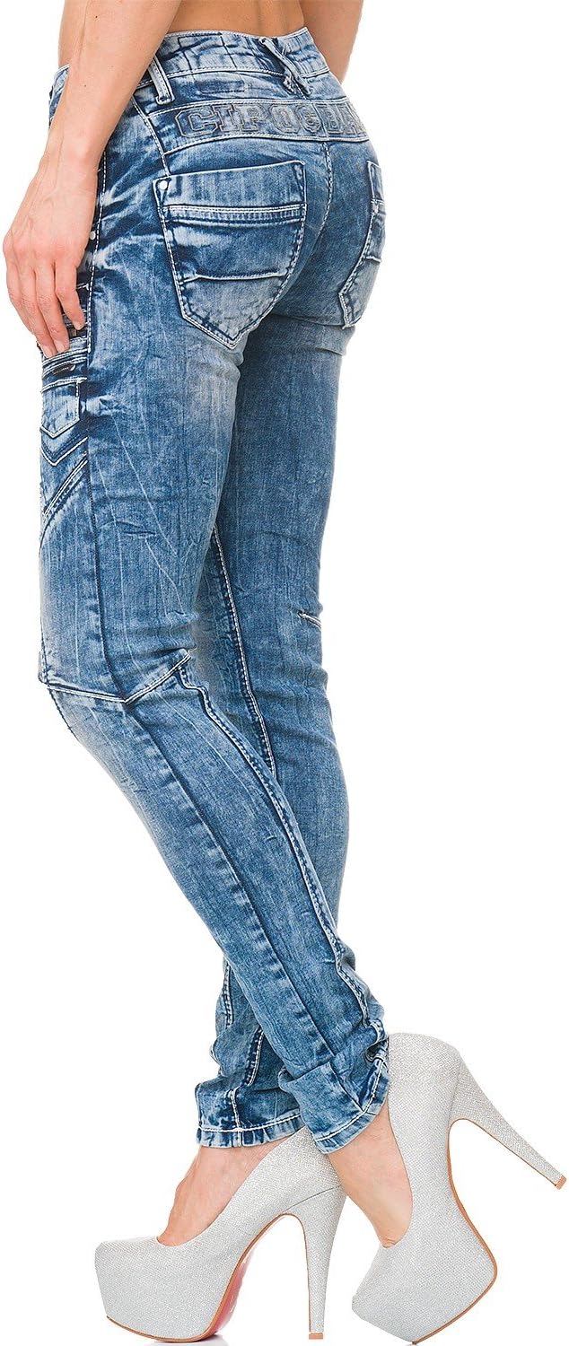Cipo &amp; Baxx Damen Jeans Hose Hüftjeans Skinny Slim Fit Stretch 26W / 34L Blau - 33, 26W / 34L Blau -