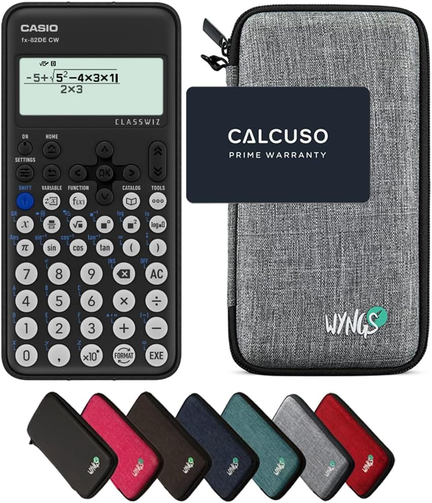 CALCUSO Sparpaket: Casio FX-82DE CW ClassWiz technisch-wissenschaftlicher Schulrechner + WYNGS Schut