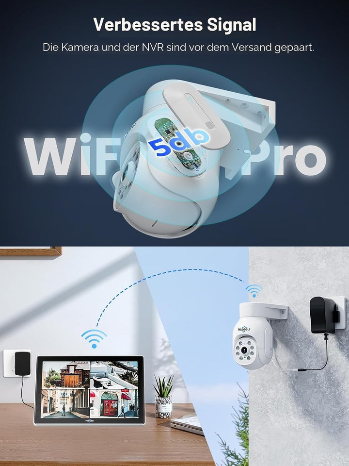 【5MP+PTZ】 Hiseeu Überwachungskamera Set Aussen WLAN mit 10&