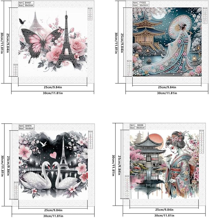 DCIDBEI 4 Pack Diamond Painting Spezial Strasssteine Pariser Eiffelturm 30x30cm Stickbilder Erwachse