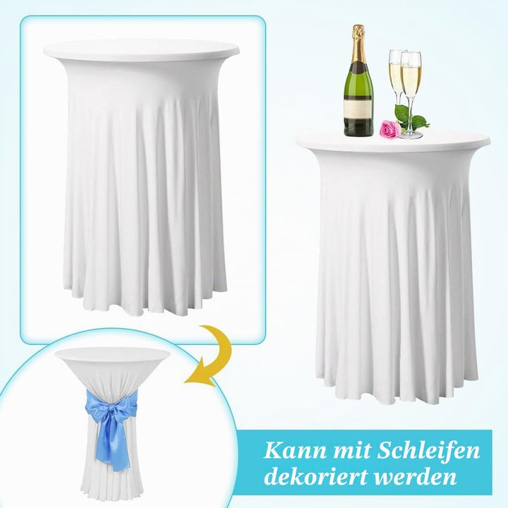 LPAMABA 2er Set 110x80cm Stretch Stehtischhusse Weiss Tischdecke Bistrotisch Bartisch Hussen Tischhu