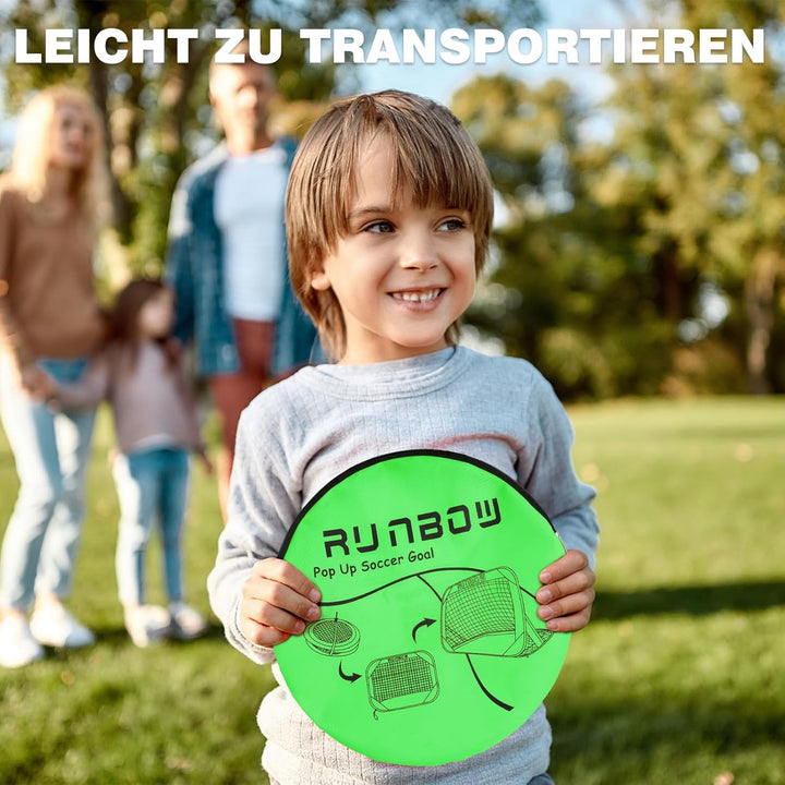 RUNBOW Pop-Up-Fussballtor, tragbar, für Hinterhof, Outdoor-Spass am Strand, 1 x 0,7 m Grün 100 x 67
