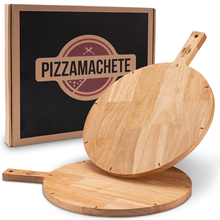 Pizzateller Holz, Pizzabrett aus Kautschukholz, Pizza-Zubehör zu Hause, Schneidebrett rund, Plate ,
