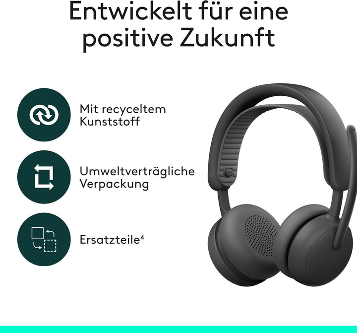 Logitech Zone Wireless 2 ES – kabelloses Headset mit Geräuschunterdrückung, adaptiver Hybrid-ANC, Bl