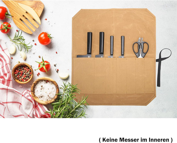 Professionelle Kochmesserrolle, Aufbewahrungstasche für Küchenmesser, gewachstes Segeltuch, Mehrzwec