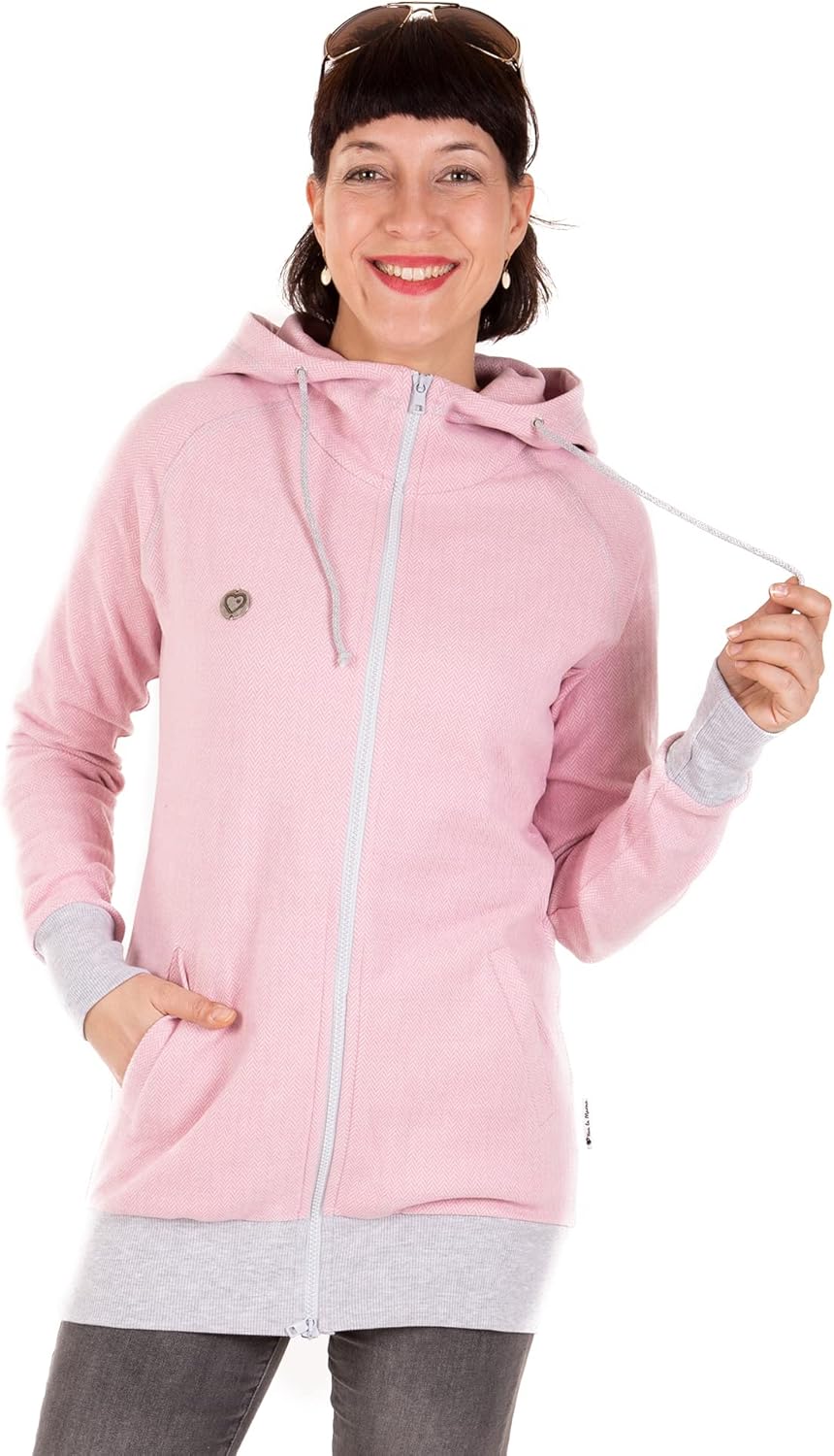 Viva la Mama 3in1 leichte Tragejacke für Mama und Baby, Umstandsjacke - CLEO XS Rosa - Vorn und Hint