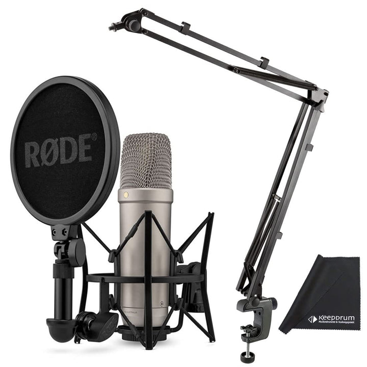 Rode NT1 5th Generation XLR USB Studio-Mikrofon Silber + K&M 23840 Gelenkarm-Stativ + keepdrum Mikro