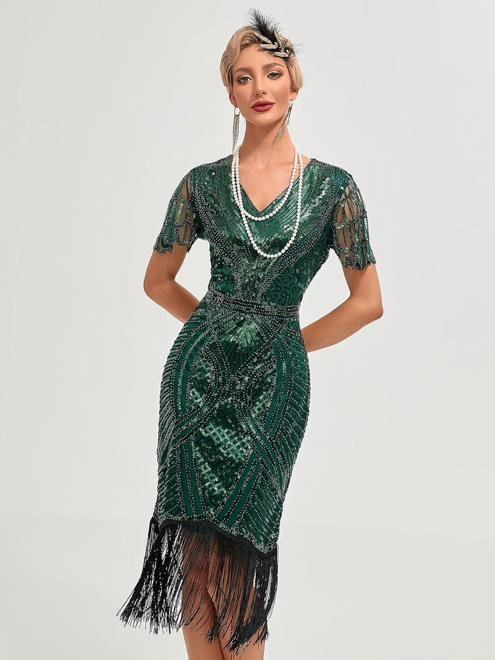 1920s Kleid Damen Flapper Charleston Kleid Gatsby Pailletten Cocktail Abschlussballkleid Party Kostü