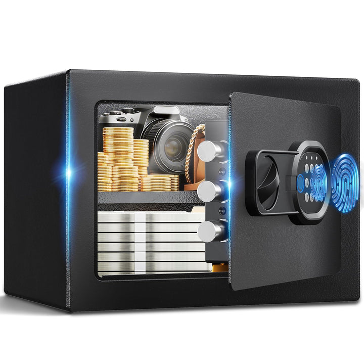GTPLAYER Tresor für Zuhause, Mini Sicherheitstresor LED-Beleuchtung mit Fingerabdruck, Zahlencode, N