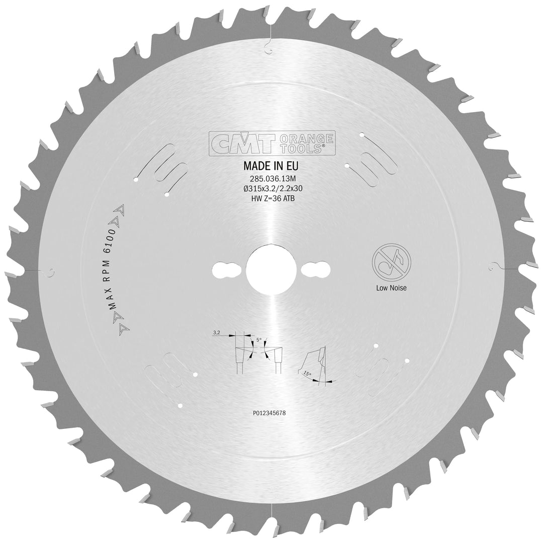 CMT Orange Tools Kreissägeblatt HW 315 x 3,2 / 2,2 x 30 Z=36 5° ATB - 285.036.13M - für Querschnitte
