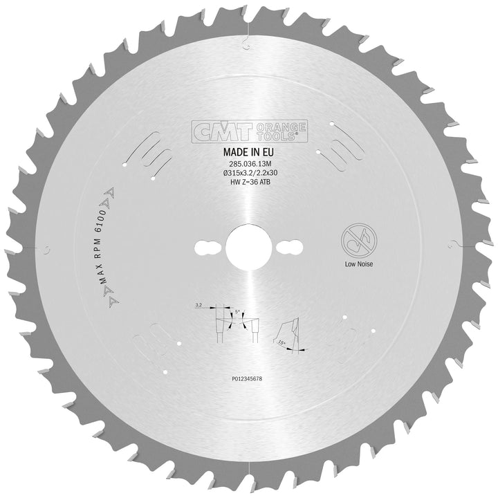 CMT Orange Tools Kreissägeblatt HW 315 x 3,2 / 2,2 x 30 Z=36 5° ATB - 285.036.13M - für Querschnitte