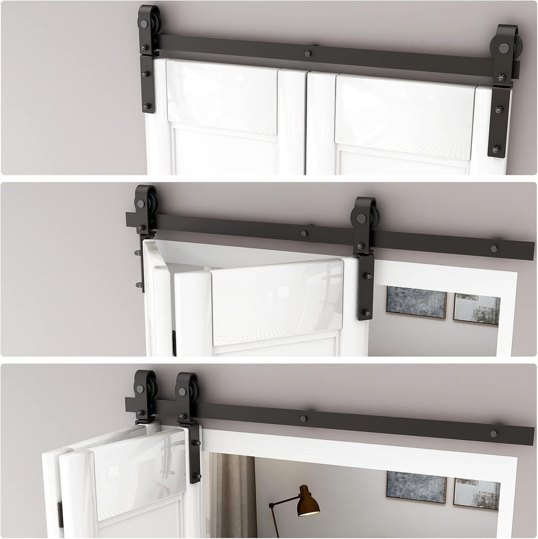 BONIKLUBA Doppelfalt-Schiebetür-Hardware-Set für 2 Türen, reibungslos und leise, schwarze Schiene, J