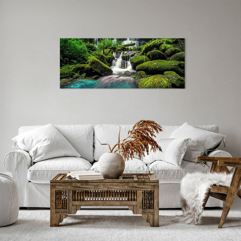 Panorama Bilder auf Leinwand 100x40cm Leinwandbild Park Wasserfall Wasser Gross Wanddeko Bild Schlaf