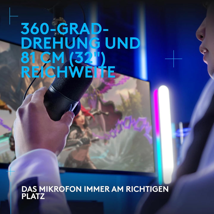 Logitech G Yeticaster GX Dynamic Supercardioid Gaming-Mikrofon mit Schwenkarm, RGB-Beleuchtung und L