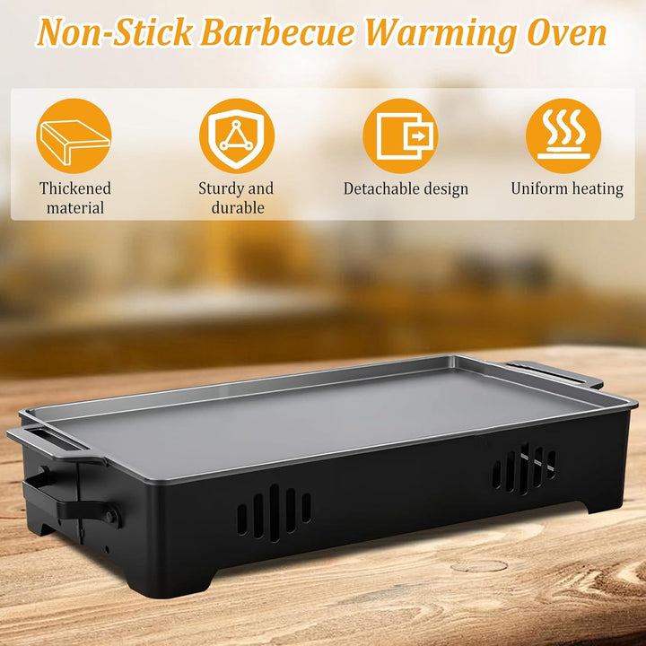 BBQ Warmhalteplatte,Grillgut Stövchen,BBQ Servierplatte mit Edelstahlauflage & Teelichtfunktion,Flei