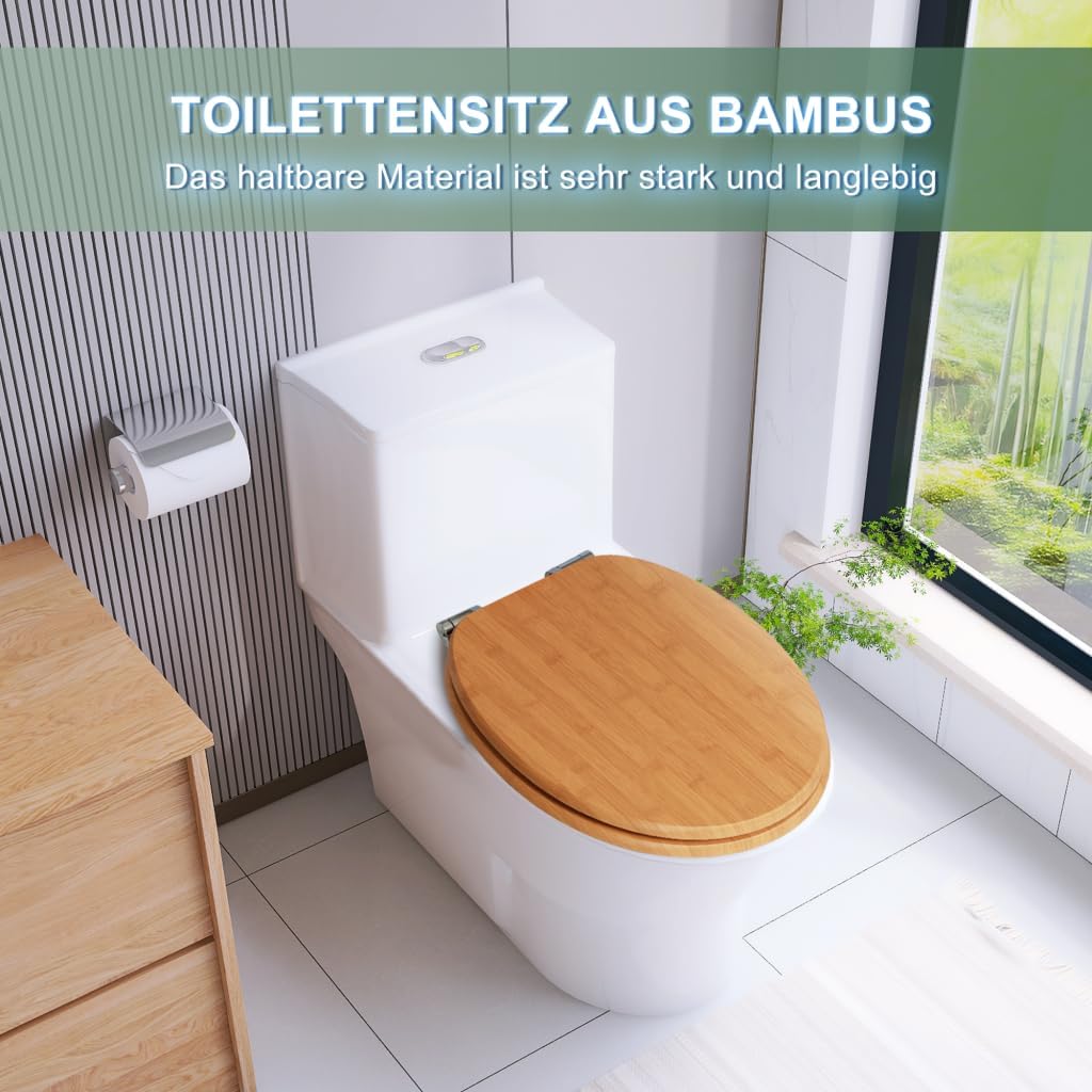 MDF-Toilettensitz mit Soft-Close-Mechanismus, O-förmiger Toilettensitz aus Bambus mit Verstellbaren