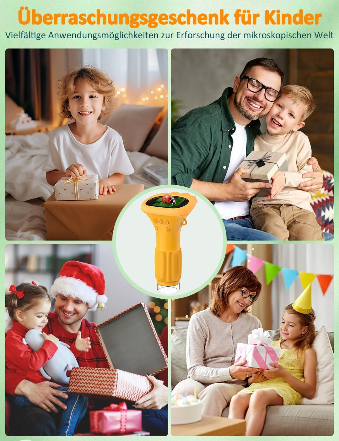 OUTACT Digital Microscope für Kinder, Mikroskop Handy mit 8 Einstellbaren LED Lichts,50-1000x Digita
