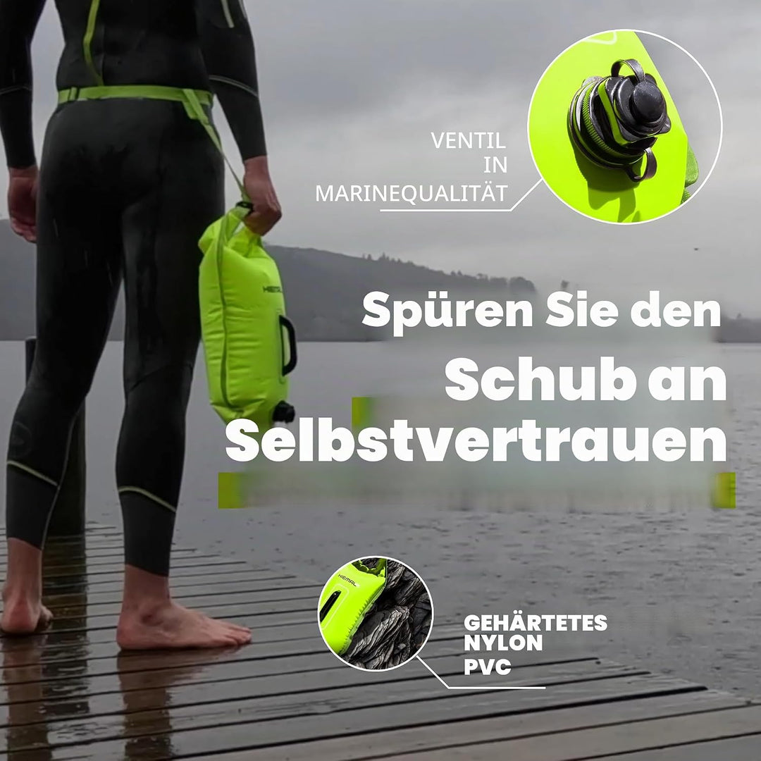 Schwimmboje für offenes Wasser mit Trockensack, 15 l, vollständig wasserdichte Schwimmblase, sicher