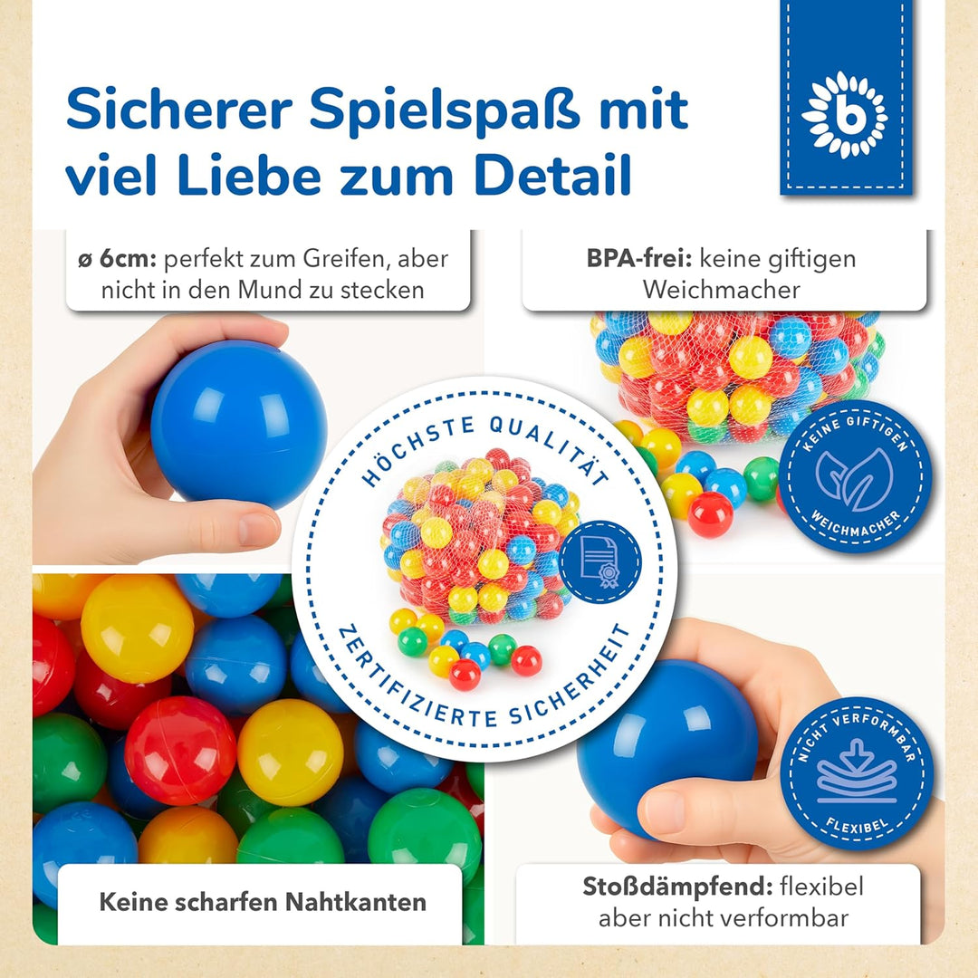Bieco Bälle für Bällebad | 250 Stück, Grösse ca. 6 cm | Bunte Bälle | Kinder Bällebad Bälle | Plasti