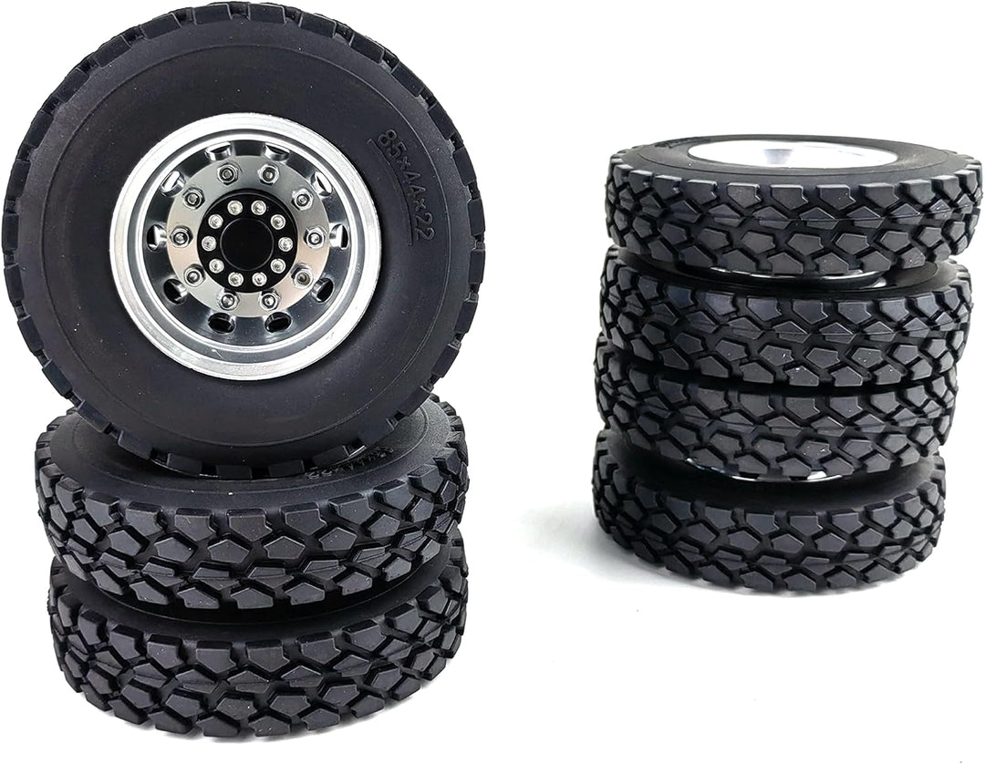 AXspeed 4 Stück Metall Rückseite Radnaben Felgen mit Reifen Set für 1/14 RC Tamiya Tractor Climbing