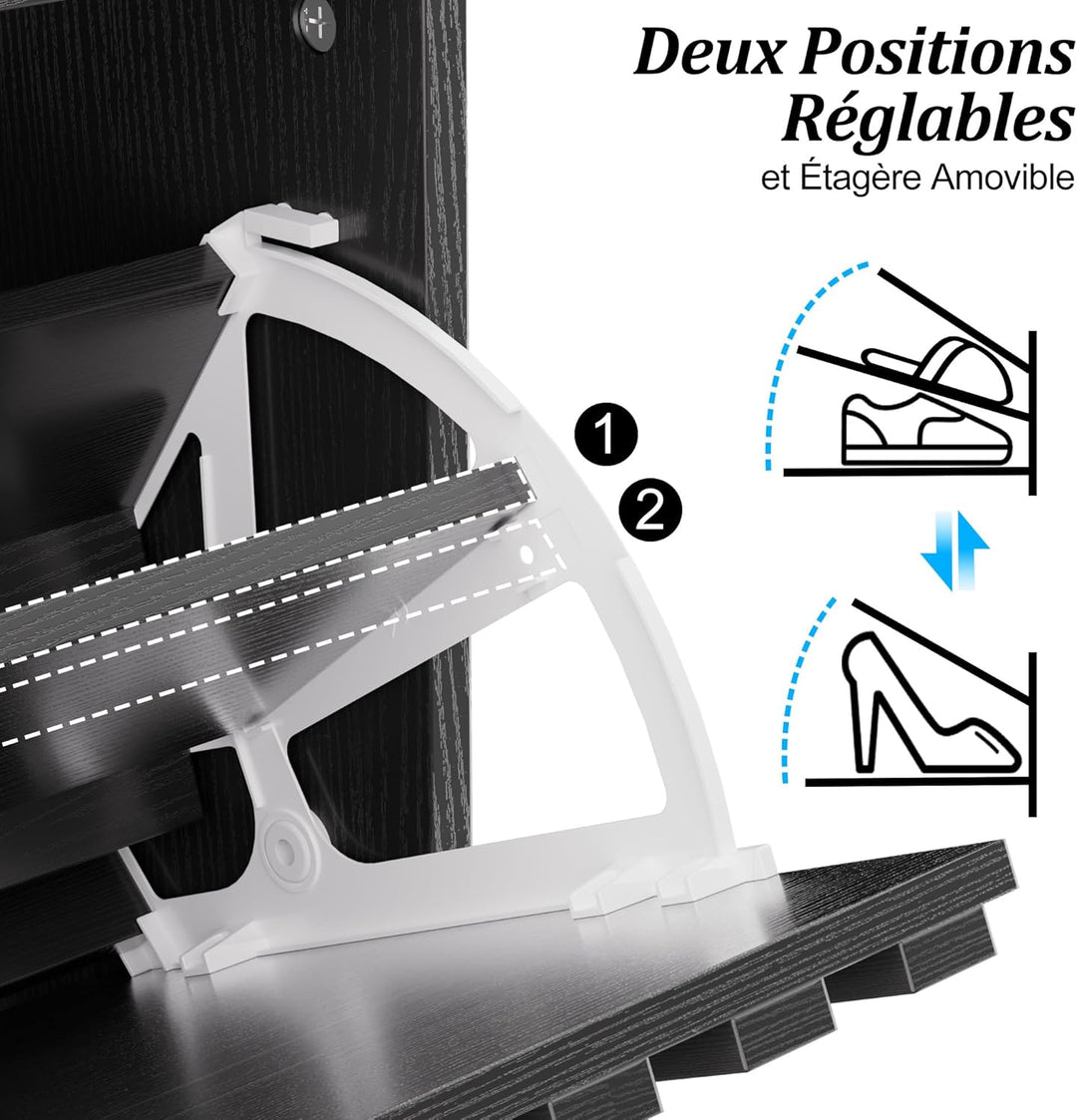 UEV Schuhschrank mit 3 Klappen, Schuhkipper Schuhkommode Schuhregal schmal für Flur mit Kippschutz/G