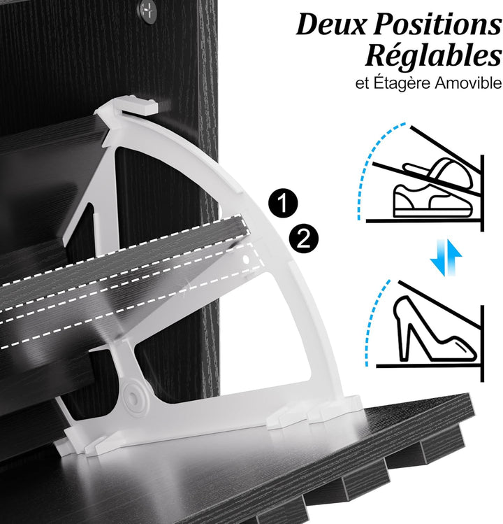 UEV Schuhschrank mit 3 Klappen, Schuhkipper Schuhkommode Schuhregal schmal für Flur mit Kippschutz/G