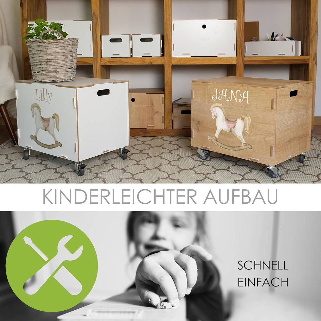 Peronalisierbare Rollbox mit Schauckelpferd Kinder-Motiv (33x45,5x34,5cm + 6cm Räder-Höhe) Kisten/Bo