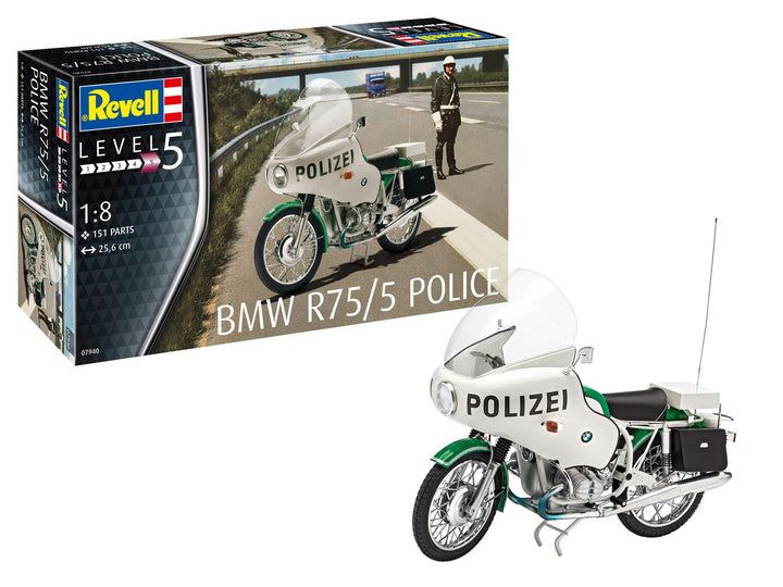 Revell REV-07940 BMW R75/5 Polizei Motorrad Toys, 1:8/25,6 cm, 1/8