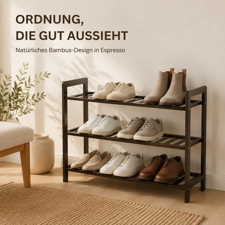 diMio Bambus Schuhregal mit 3 Ebenen (Espresso), Espresso