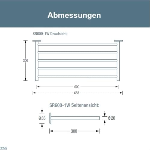 PHOS Design, SR600-1W, 60 cm breites Schuhregal zur Wandmontage, Edelstahl massiv, matt gebürstet 60