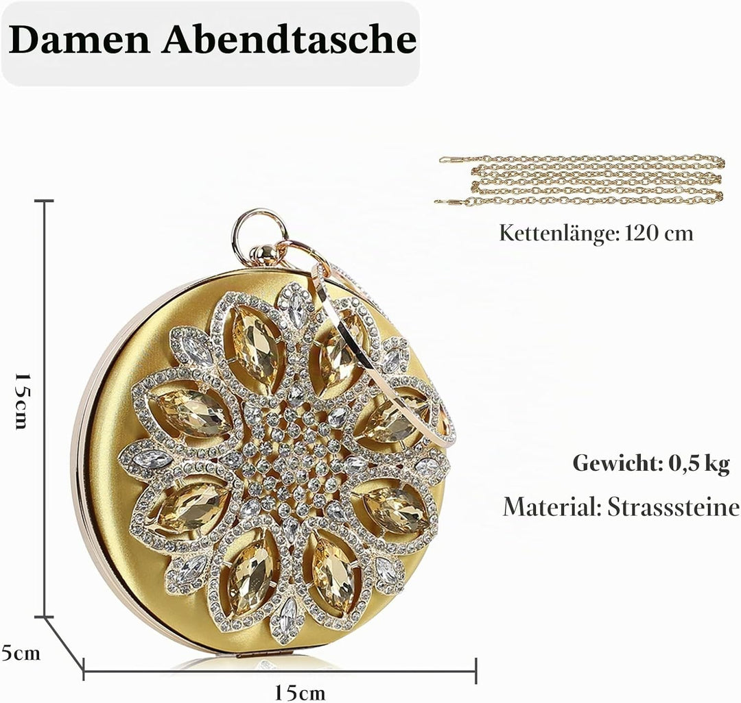 CORIOS Damen Strass Abendtasche Elegant Rund Brauttasche Diamant Clutch Bag Luxus Handgelenktasche A
