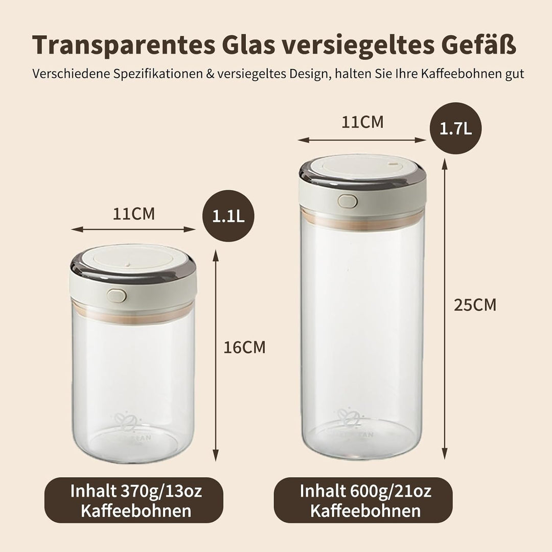 Glas Kaffeedose Luftdicht 370g Bohnen Kaffeebohnen Behälter Kaffeebehälter Kaffee Vakuumbehälter 1,1