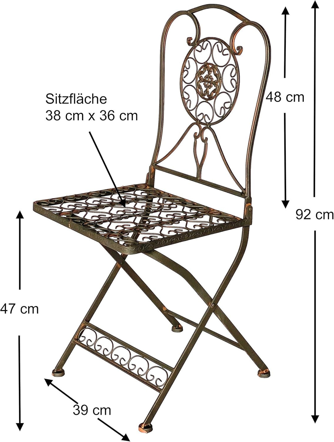 DanDiBo Sitzgruppe Eisen Garten Antik Bistroset Tecla Bistrotisch mit 2 Stühlen klappbar Metall Gart