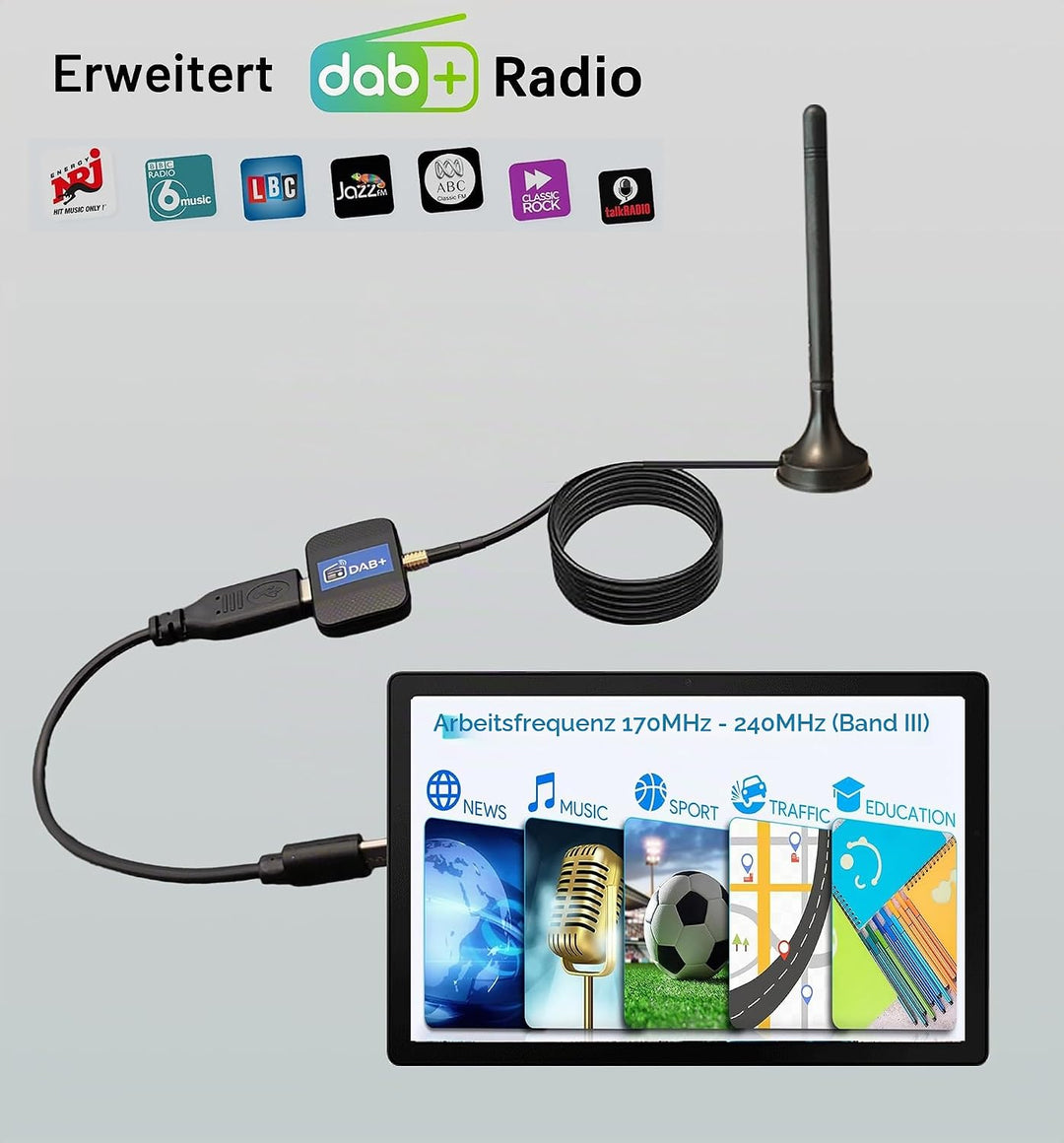 DAB+ Tragbarer Radio Adapter USB,Mobiler Digitaler Radio Tuner Rundfunkempfänger Stick Für Android T