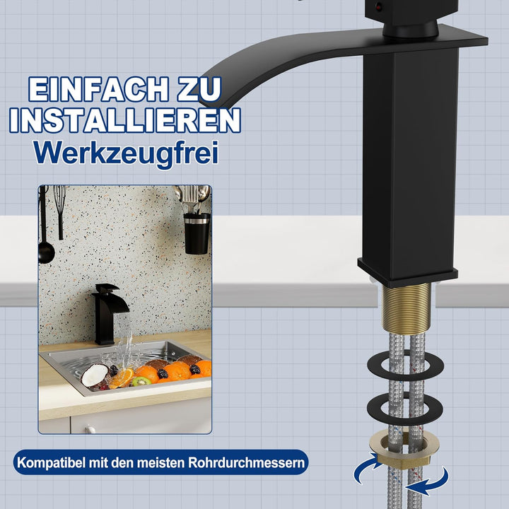 Wasserhahn Küche Schwarz Küchenarmatur mit Einhebelmischer Wasserfall Waschtischarmatur Spülenarmatu