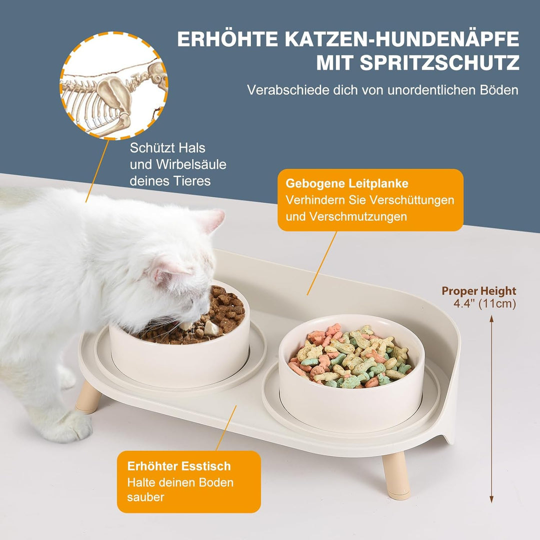Katzen Napfset Katzennapf Erhöht Keramik - Doppelt Katzennäpfe mit Rutschfestem Ständer und Spritzsc