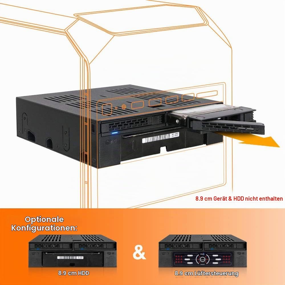 ICY DOCK 2X 2,5" SATA/SAS HDD/SSD Wechselrahmen mit schraubenlosen Trays Plus 3,5" Slot für HDD/Gerä